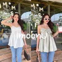 ราคา เสื้อเกาะอกทรงโบว์แต่งระบายหน้า มีสายคล้องคอติดกับเสื้อ (24786674802)