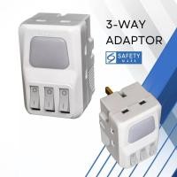ราคา HOYO 3-Way Multi Plug Adaptor พร้อมสวิตช์ส่วนบุคคลและไฟแสดงสถานะ Safety Mark (50907460275)
