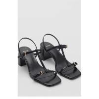 ราคา MNG Mango รองเท้าผู้หญิง 2025 ฤดูร้อนสไตล์ใหม่ Lace-Up บล็อกส้นรองเท้าแตะสแควร์ Toe Design รองเท้าส้นสูงฝรั่งเศส (27688463081)