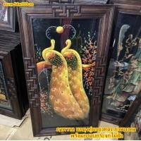 ราคา ภาพวาดมงคล ขนาด 54x103 cm ภาพนกยูงทองคู่ ภาพนำโชค เสริมฮวงจุ้ย พร้อมกรอบกระจกไม้สัก (40717418635)