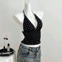 ราคา พร้อม​ส่ง​ ​​ เสื้อ​คล้อง​คอ​ ลายจุด​ คอวี​ โชว์​หลัง​ ผูก​ด้านหลัง​ เซ็กซี่​ สีดำ​ (52504276994)