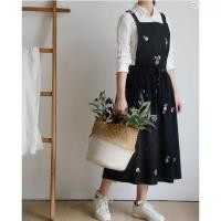 ราคา ผ้ากันเปื้อนปักลายดอกไม้ สไตล์เกาหลี สไตล์ญี่ปุ่น (23871313322)