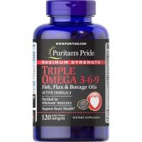 ราคา Maximum Strength Triple Omega 3-6-9 Fish, Flax & Borage Oils 120 softgels โอเมก้า (29072637816)