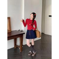 ราคา สีกรม เชือกแดง กระโปรงพลีทสั้นเอวสม็อค มีเชือกด้านหน้าใช้งานได้จริง ผ้าหนามีซับใน สไตล์ฝรั่งเศษ (48052590973)