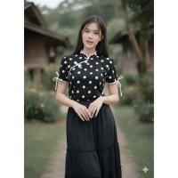 ราคา เสื้อผ้าฝ้ายสีดำ สีขาวลายจุด ใส่ทำงาน ไปเที่ยวได้ทุกเทศกาล (46902633418)