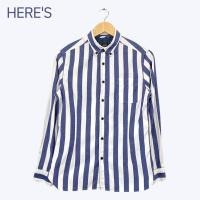 ราคา เสื้อเชิ้ตคอปกแขนยาว ผู้ชาย สีน้ำเงินตัดขาว ลายทาง แบรนด์ Here's Street ญี่ปุ่น มือสอง (15498253121)