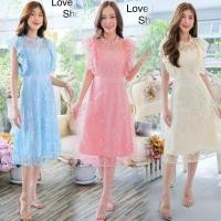ราคา เดรสสีฟ้ารับวันแม่!!! L-4XL Mini Dress เดรสสีชมพูโอรส,เดรสสีครีมผ้าปักลูกไม้แขนระบาย งานป้าย Love love (27356353661)