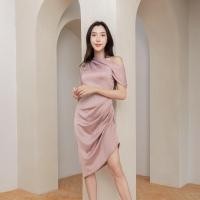 ราคา ส่งต่อ เดรสซาติน เดรสออกงาน ดีเทลน่ารัก สี Pink Gold (16894219651)