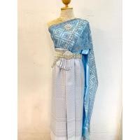 ราคา ชุดไทยสีฟ้าเทา สไบเลื่อม 2 ชั้น สวยสง่างาม แมตท์กระโปรงสีเทาอ่อน หรูหรา Thai dress (43975807721)