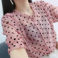ราคา เสื้อเชิ้ตชีฟองผู้หญิงแขนสั้นลายจุด เกาหลี เสื้อผ้าแฟชั่น Flouncedลายจุด เสื้อชีฟองสาวอวบ (26519165634)