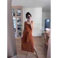ราคา เดรสผ้ายืด แขนกุด สีส้มอิฐ ใส่คลุมท้องได้ (29119249317)