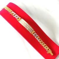ราคา ♞,♘,♙สร้อยข้อมือแฟชั่นผู้หญิงและผู้ชายเลสเพชรเหลี่ยมฝังล็อค 3 แถว ชุบทองไมครอนและทองคำขาว (48807973289)