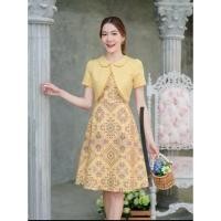 ราคา เดรสทำงาน ผ้าพิมพ์ลายไทย ป้ายphawi มือ1 สีเหลือง (42256480727)