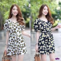 ราคา PP13548 Set เสื้อคอวีไขว้แขนตุ๊กตา+กางเกงขาสั้น ลายดอกเดซี่ (3951703530)