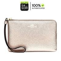 ราคา Coach Corner Zip Wristlet In Legacy Jacquard With Silver Color Hardware Metallic Light Gold | ของแท้ ตรวจสอบโดย SASOM (27092718627)