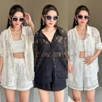 ราคา ชุดเซทไหมพรม 2 ชิ้น เสื้อเชิ้ตแขนยาว เนื้อผ้าลูกไม้ มาพร้อมกางเกงขาสั้นเอวสม๊อครอบ (24747935131)
