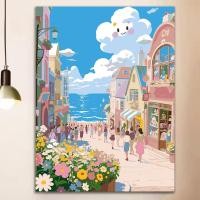 ราคา ภาพวาดสีน้ำมันดิจิตอล Hayao Miyazaki-inspired ภายใต้ต้นซากุระ มือเติมสี สำหรับการประดับตกแต่งและทำให้สงบใจ (40619693087)