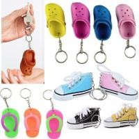 ราคา Cute Mini Croc Shoe Keychain Colorful Sneaker Canvas Slipper Flip Flops Shoe Keyring Fashion Bag Car Key Charm (53707061012)