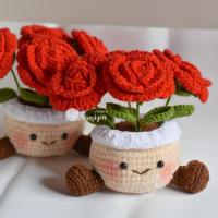 ราคา ดอกกุหลาบไหมพรมถักโครเชต์กระถางดอกไม้ไหมพรม (28720731865)