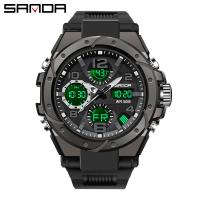 ราคา SANDA นาฬิกาข้อมือควอตซ์ มีไฟ LED กันน้ำ หรูหรา สไตล์ทหาร สำหรับผู้ชาย (6861039809)