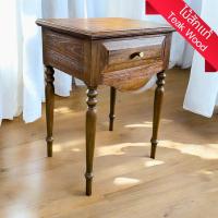 ราคา โต๊ะลิ้นชัก โต๊ะข้างเตียง สีโอ๊ค มีหูจับ มีลิ้นชัก 44x35x61cm แกะสลัก ไม้สักแท้ ไม้สัก Solid Teak wood drawer Nightstand (29605936972)