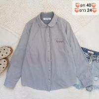 ราคา (C182) เสื้อลายทางสีเทา​ คอบัว​ ปักรูปแมวตรงกระเป๋า​ อก​ 40 นิ้ว​ ยาว​ 24 นิ้ว​ (25292408605)