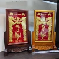 ราคา ยาเม็ดบรรพบุรุษ แท่นบูชาเคลือบทอง กรอบไม้ลายมังกร (23ซม.x37ซม) (56607789416)