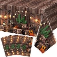 ราคา 4 ชิ้น Western Party ผ้าปูโต๊ะลายไม้ผ้าปูโต๊ะคาวบอย Rodeo ตารางผ้า Cowgirl Rustic พลาสติกตาราง Barn Western ตกแต่งคาวบอยวันเกิด Party Supplies Wild West (50407416868)