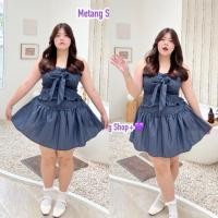 ราคา MT ชุดเซ็ท 2 ชิ้น เกาะอกสม็อคผูกโบว์+กระโปรงเอวสม็อค ไซส์ใหญ่ สาวอวบ (28960655544)