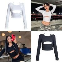 ราคา Cutout Long Sleeve Top เสื้อครอปแขนยาว ผูกคอ 2 สาย (23322288095)