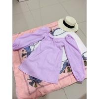 ราคา เดรสปาดไหล่แขนยาวสีชมพูม่วงอ่อน (6370131137)