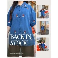 ราคา เสื้อแขนสั้นคอบัว ผ้ายีนส์งานปักน้องหมาทั้งตัว สไตล์วินเทจ #880151 (29842491167)