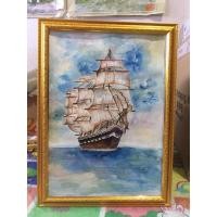 ราคา ภาพติดผนังภาพวาดสีน้ำ/ภาพแขวน/ภาพมงคล/ภภาพเรือมงคล/เรือสำเภาจีนขนาดA3/29.7x42cm พร้อมกรอบ (22429085039)