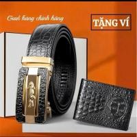 ราคา (GIVE WALLET) เข็มขัดหนังหัวเข็มขัดอัตโนมัติลายจระเข้ - ฟรีกระเป๋าสตางค์หนังจระเข้มีซิป (50100700779)