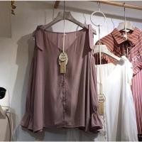 ราคา เสื้อเชิ้ตโชว์ไหล่ สีชมพูกะปิ (New) (19155147380)