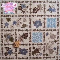 ราคา ผ้าCotton70% Linen30% ขนาด 1/2เมตร นำเข้าจากญี่ปุ่น ลาย Hawaiian - Block ดอกชบา+เต่า สีฟ้า (7232001902)