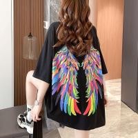 ราคา เสื้อแขนสั้นคอกลม Oversize สกรีนลายปีกนกด้านหลัง เท่ๆ สไตล์เกาหลี ผ้าคอตตอล ผ้าไม่ยืด A15 (27374865396)