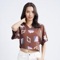 ราคา haas เบลาส์คอวี เสื้อครอป ผู้หญิง พิมพ์ลายจุด ผูกโบว์ข้างหลัง HNPU2906 (11560969155)