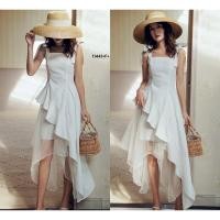 ราคา Maxi Dress เดรสสายเดี่ยวแบบผูกไหล่ งานผ้าไหมอิตาลี่ชายเดรสแต่งระบายเฉียง ต่อระบายผ้าตาข่ายมุ้งซีทรู มีซิปหลัง (6246439789)