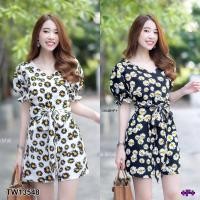 ราคา CS13548 Set เสื้อคอวีไขว้แขนตุ๊กตา+กางเกงขาสั้น ลายดอกเดซี่ Set: V-neck shirt with crossed doll sleeves + shorts, daisy (20486936617)