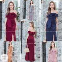 ราคา ST629 #ชุดออกงาน #ชุดราตรี #เดรสยาว ออกงานทรงปาดไหล่ ทรงเข้ารูปแต่งระบายหน้า 2 ชั้น งานซิปหลัง ผ้าเนื้อดีแพทเทิลเป้ะพร้ (22486069645)