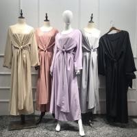 ราคา Elegant มุสลิม Jubah สีชมพู Abaya สีทึบ Lace up ชุดเดรสยาว A-line Full ชุดแขนยาว Vestidos แขนทรัมเป็ต slim ยาว Robe Gowns Eid Ramadan อิสลาม (29739752126)
