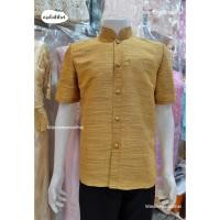 ราคา เสื้อผ้าไหมชาย  ไหมผสมฝ้าย คอพระราชทาน คอตั้ง ซาฟารี สีไพรทอง (5553751932)