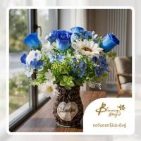 ราคา แจกันดอกไม้ประดิษฐ์โทนน้ำเงิน-ขาว เกรด A (Blooming Day) รหัส AA22 (55658228613)