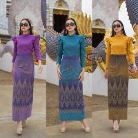 ราคา เซ็ทไทยบรมพิมานประยุกต์เสริมระบายตรงไหล่มาคู่ผ้าถุงสำเร็จลายต้นสน (22292542160)