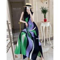 ราคา printed Premium pleated long French vacation beach luxurious large hem, slim tank top dress, suitab (26503745573)