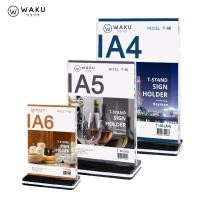 ราคา ป้ายอะคริลิค ป้ายตั้งโต๊ะ A4 A5 A6 แนวตั้ง รูปตัวที T ฐานสีดำ รุ่น T54 / T55 / T56 (2425558016)