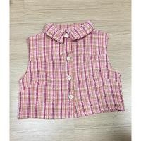 ราคา เสื้อคลอป คอปกกระดุมหน้า แขนกุด ลายตารางสีชมพู (24716219684)
