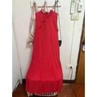 ราคา เดรสคอจีนสีแดง เดรสคอจีนแขนกุดสีแดง (28373620372)