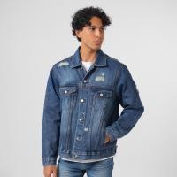 ราคา EDWIN JEANS - Relaxed Fit Light Blue Distress Denim Trucker Jacket (55603205295)